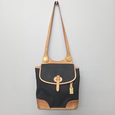 Vintage Dooney & Bourke USA Black Canvas & Tan Leather RARE Flap Shoulder Bag picture