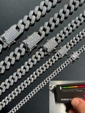 Real Miami Cuban Link Chain Iced MOISSANITE Solid 925 Sterling Silver Necklace picture