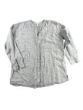 Eileen Fisher Organic Linen Button Front Long Sleeve Shirt Gray Blue Women’s M picture