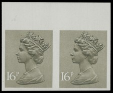 1983, GREAT BRITAIN, MACHIN ERROR 16P TOP MARGIN HORIZ IMPERF PAIR, NH SG#X949a picture