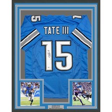 Framed Autographed/Signed Golden Tate 35x39 Detroit Blue Jersey Beckett COA picture