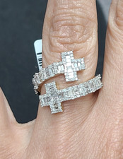 Deal 1.25CT Genuine  Baguettes Diamond Eternity Cross Ring 10K Yellow Gold picture
