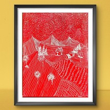 Landscape Line Drawing Abstract Expressionist Original Acrylic Canvas 11x14 picture