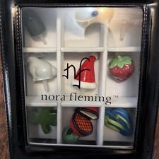 Nora Fleming Retired Mini Tray& Bowl Attachments 9 Pieces In Storage Box EUC picture