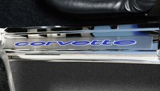 1978-1982 C3 CORVETTE DOOR SILLS W/CORVETTE VINYL INLAY LETTERING 2PC | POLISHED picture