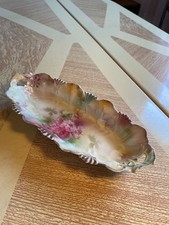 Antique RS Prussia Red Mark Porcelain Celery Dish Relish Tray Pink Roses 1900 picture