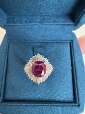 Pt900 Vintage 1.01ct Natural Ruby 0.43ct Diamond Cluster Ring Sz 4.75 Japan picture