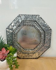 Vintage Mexican Punched Tin Frame Octagon Hand Tooled Floral Folk Art Hecho en M picture