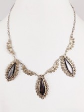 Vintage Art Deco Silver Filigree MOP Etruscan Style Necklace picture