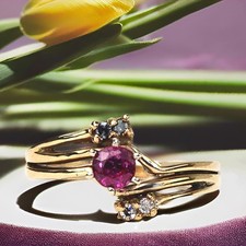 Vintage 1980s 13-14K Gold Ruby, Diamond & Gemstones Ring, New Never Worn picture