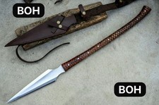 CUSTOM HANDMADE HIGH CARBON STEEL BOAR HUNTING SPEAR WITH LEATHER SHEATH picture