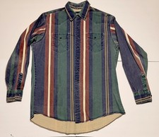WRANGLER - VTG  Brushpopper 90s X-Long Tails Striped Denim Mens 17 37  picture