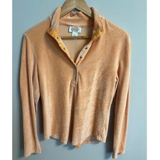 Vintage Talbots Velour Pullover Snap Top Small Peach Cotton Blend Y2K picture