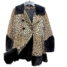 Vtg 60s Leopard Print Mob Wife Coat Womens S Leopard Faux Fur Union Made picture