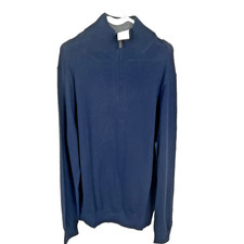 NWT J.CREW Men's Size XL Navy Blue Cotton 1/4 Zip Mock Neck Pullover Sweater picture