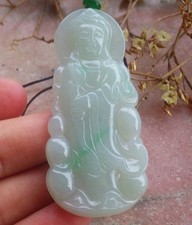 Video Certified Green Natural A Jade jadeite pendant Guanyin Kwan Yin 735811 AS picture