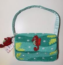 Seahorse Crab Beaded Purse Shoulder Bag Turquoise Ocean Beach TikTok New 10”x7” picture