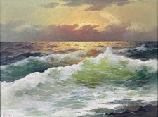 M. Rinaldi, Vintage Oil Painting on Canvas, Seascape - Mediterranean Waves picture