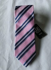 JZ RICHARDS BOULDER SILK MEN'S TIE STRIPED PINK/BLUE HAND MADE IN USA -NWT picture
