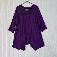 Torrid Super Soft Lace Trim Flowy Tunic Top Purple Womens 2X Handkerchief Hem picture