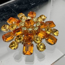 Coro Gold, Yellow & Pale Yellow Rhinestone 3-Layers Brooch picture