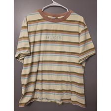 Guess Originals Striped T-Shirt Mens Large Multi-Color Pastel Embroidered Logo picture