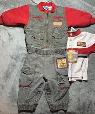 Vintage Levi's Baby Gone Fishing 3-Piece Outfit Jacket Shirt and Cargo Pants 18M picture