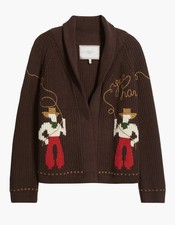 The GREAT. Lasso lodge brown Rib-Knit Shawl Collar Cowboy Cardigan Sweater 0 picture