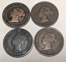 4 COIN LOT CANADA LARGE CENTS 1876-H, 1882-H, 1886, 1895  QUEEN VICTORIA VG-AG picture