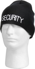 Black Security Skull Beanie Hat Embroidered Knitted Winter Acrylic Cap picture
