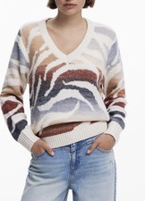 New Desigual V-Neck Zebra Sweater Size M $298 picture