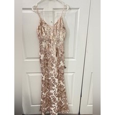 Lulus Rose Gold Blush dress Sequin Floral  Embroidered Maxi Formal Gown Size S picture