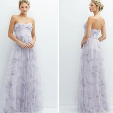 Dessy Lilac Haze Garden Floral Print Strapless Tulle Gown Sz 6 $298 3129FP picture