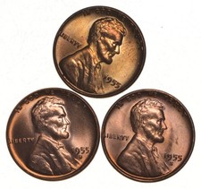 Choice Unc 1955 P+D+S Lincoln Wheat Cent Gem BU Collection Lot Set picture