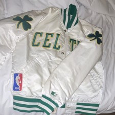 REMARKABLE 80’S VINTAGE BOSTON CELTICS STARTER JACKET Satin White/Green NBA picture