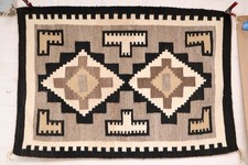 ATQ LG Navajo Rug native american indian Textile TWO GREY HILLS VTG 42