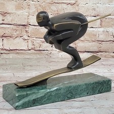 Handmade Bronze Sculpture skier men skiiing snow ski sports Statue Figurine Deco picture