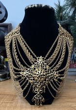 Magnificent 1969 Monet Gold-tone Festoon Chain Statement Necklace picture