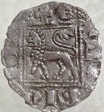 Rare Medieval Coin 1281 Kingdom Of Castile And Leon Obol King Alfonso X picture