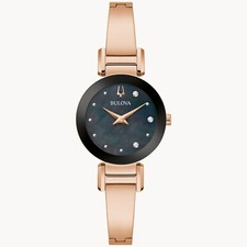 Bulova Women's Modern Quartz Gemmed Rose Gold Stainless Steel Watch 26 MM 97P163 picture