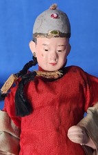 Antique 1900 28 cm Chinese Opera Bisque & Cloth Doll Hand Painted & Silk Clothes picture