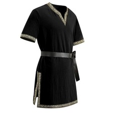 Medieval Tunic Men Renaissance Shirt Pirate Short Sleeved Tops Vneck Viking K... picture