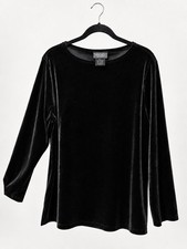 Kathy Lee  Women's Black Velvet Round Neck Long Sleeve Pullover Top Size XL picture