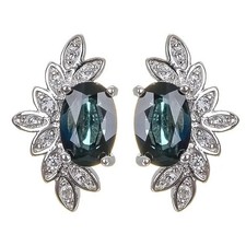 Dark Blue Green Sapphire Oval Cut Stud Earrings, September Birthstone Sapphire picture
