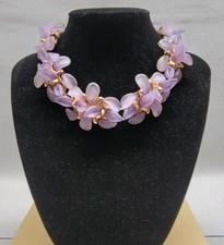 Rare Alexis Lahellec Paris 1980's Necklace in Frosted Lavender Resin Petals w/GP picture