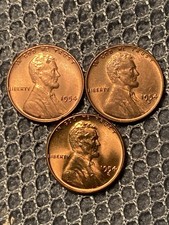 Lot of 3  BU Lincoln Cents 1954 P,D,S RD Copper 0.95 Business KM-132 picture