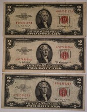 1953 1953-A 1953-C Series Red Seal Two Dollar Bills Exact Notes Shown picture