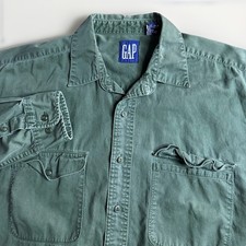 Vintage 90s Gap Shirt Mens Large Green Military Safari Heavy Cotton Big Tag picture
