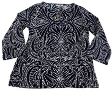 Chicos Travelers Metal Trim Tunic Sweater Sz 2 US L Winter Drift 3/4 Sleeve picture