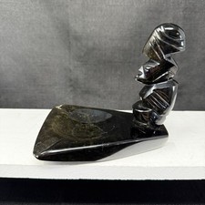 VTG Hand Carved Obsidian Stone Mayan Aztec Ash Tray See Pics picture